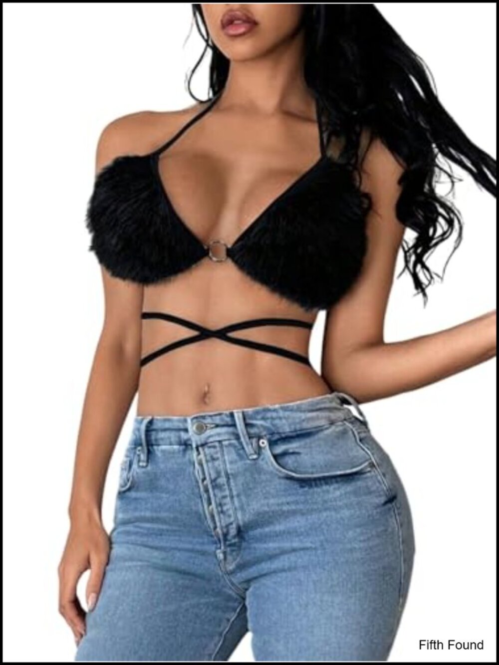 Faux Fur Halter Crop Top Sleeveless Tie Back Party Rave Festival